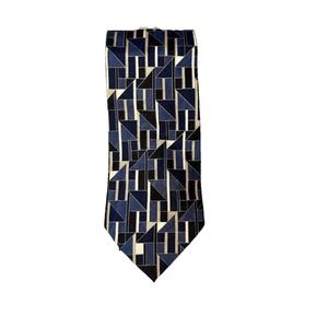 Andhurst Men's Silk Tie Made In Italy Navy Geometric Pattern